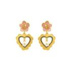 Elegant And Romantic Plated Gold Flower Heart-shaped Enamel Earrings Golden - One Size