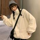 Crescent Embroidered Stand-collar Zip-up Jacket