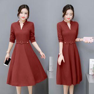 Stand Collar Hoop Detail A-line Dress