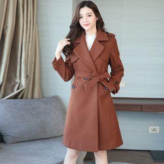 Plain Woolen Coat With Sash
