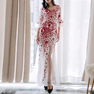 Elbow-sleeve Sheath Evening Gown