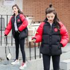 Applique Color Block Hooded Padded Coat