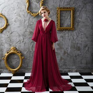 Long-sleeve Drape Evening Dress