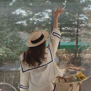 Sailor-collar Double-breasted Jacket Ivory - One Size