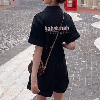 Lettering Short-sleeve Cargo Playsuit