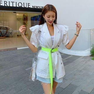 3/4-sleeve Double-breasted Mini Coat With Belt
