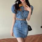 Contrast Collar Denim Mini Bodycon Dress