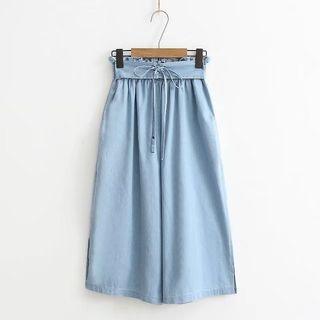 Tie-waist Cropped Wide-leg Jeans
