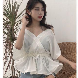 Cold Shoulder V-neck Peplum Top