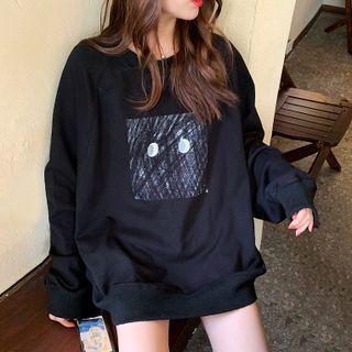 Graphic Print Sweatshirt Navy Blue - One Size