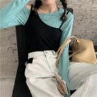 Plain One-shoulder Long-sleeve T-shirt / Sleeveless Top