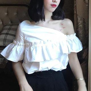 Ruffled Off-shoulder Short Sleeve Top