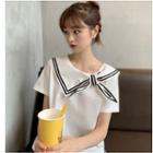 Bow Collar Short-sleeve Blouse White - One Size