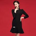 Traditional Chinese 3/4-sleeve Contrast Trim Patterned Qipao Dress
