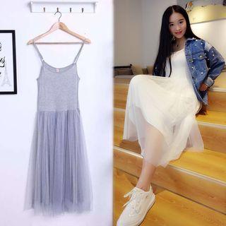 Plain Spaghetti Strap Midi Mesh Dress