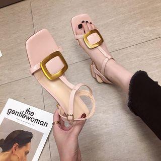 Buckled T-strap Low Heel Sandals