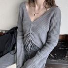 Drawstring Flared-sleeve Sweater