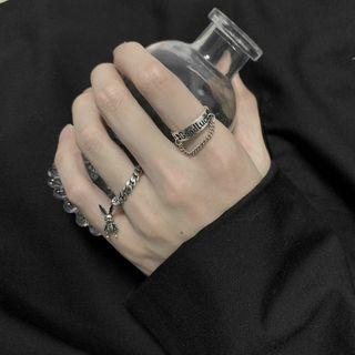 Lettering / Rabbit Chained Stainless Steel Ring
