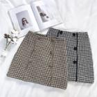 Double-breasted Houndstooth High-waist A-line Skirt