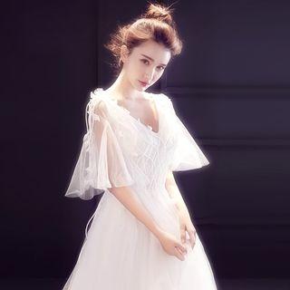 V-neck Short-sleeve Wedding Ball Gown