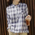 Tie-hem Tab-sleeve Plaid Shirt