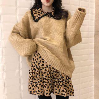 V-neck Sweater / Petal Print Shirtdress