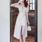 Square-neck Puff-sleeve Asymmetrical A-line Dress