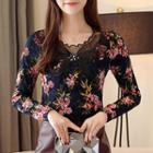 Long-sleeve Floral Print Lace Top