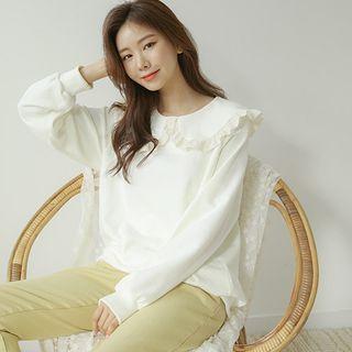 Lace-frilled Sailor-collar Sweatshirt