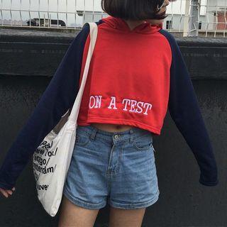 Embroidered Hooded Cropped Pullover