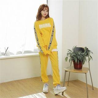 Set: Raglan-sleeve Lettering Sweatshirt + Sweatpants