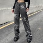 Low Waist Star Printed Distressed Straight-fit Jeans