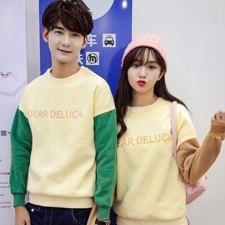 Couple Matching Letter Panel Fleece-lined Sweatshirt