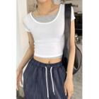 U-neck Slim Silky Crop T-shirt