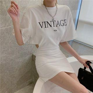 Short-sleeve Cutout Lettering Dress