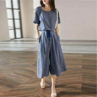 Set: Short-sleeve T-shirt + Denim Wide Leg Pants