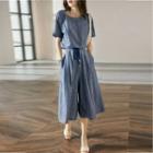 Set: Short-sleeve T-shirt + Denim Wide Leg Pants