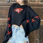Embroidered Long Sleeve Cropped Hoodie As Shown In Figure - One Size