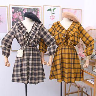 Ruffled V-neck Mini Dress