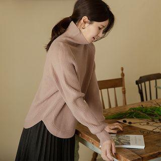 Raglan-sleeve Turtleneck Rib-knit Top