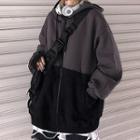 Color Block Hooded Zip Jacket Black - One Size