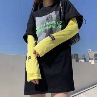 Print Sun Protection Arm Sleeve Yellow - One Size
