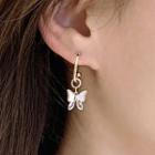 Rhinestone Shell Butterfly Dangle Earring 1 Pair - 925 Silver Needle - Gold - One Size