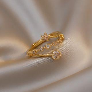Heart Faux Pearl Alloy Ring Gold - One Size