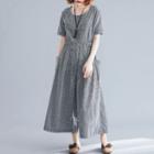 Plaid Short-sleeve Cropped Wide-leg With Jumpsuits