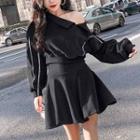 Off-shoulder Velvet Top + A-line Skirt