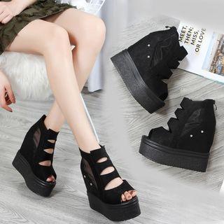 Mesh Panel Cutout Hidden Wedge Platform Sandals