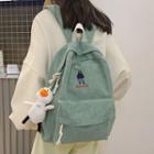 Bear Embroidered Corduroy Backpack / Bag Charm / Set