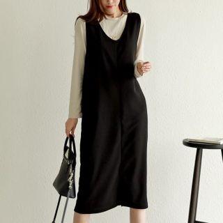 Plain Reversible Midi Overall Dress
