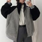 Raglan Fleece Zip Jacket Black & Gray - One Size